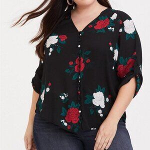 Torrid Georgette Button-Front 3/4 Sleeve Pullover Blouse Top Shirt Plus Sz 6/6X